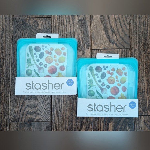NWT Set of 2 Stasher Reusable Silicone Storage Bags Blue - Picture 1 of 9